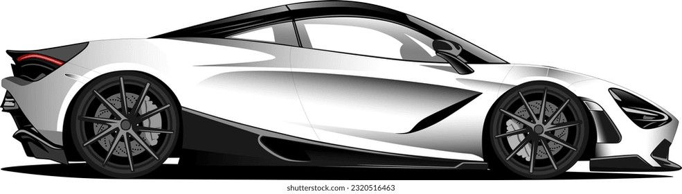 black white coupe supercar performance style sports car side wheels view vector illustration