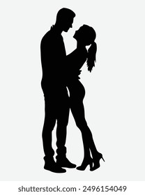Black and white Couple silhouette. Lovers, kiss. Valentine's Day. Vector illustration for website, printing. Couple black icon on white background