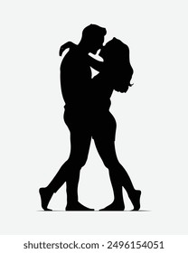 Silueta de pareja en blanco y negro. Amantes, beso. San Valentín. Ilustración vectorial para el Sitio web, impresión. Pareja icono negro sobre fondo blanco