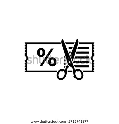 Black and white coupon cutting icon representing discount or voucher saving