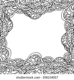 Black and white cover with lace doodle trees and place for text for your creativity