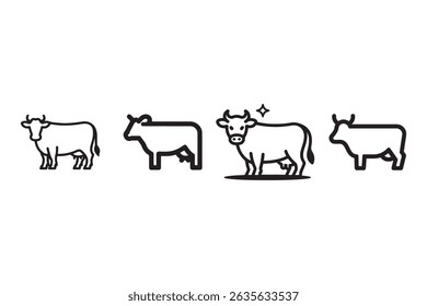 Black and white cow with calf in farm animal silhouette vector illustration