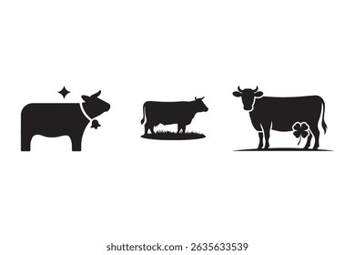 Black and white cow with calf in farm animal silhouette vector illustration