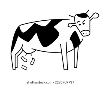 Black and white cow creating cash funny vector. Cash cow concept illustration. 