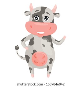 Black and white cow. Cute animal character vector isolated. Illustration of farm cow animal. White background.