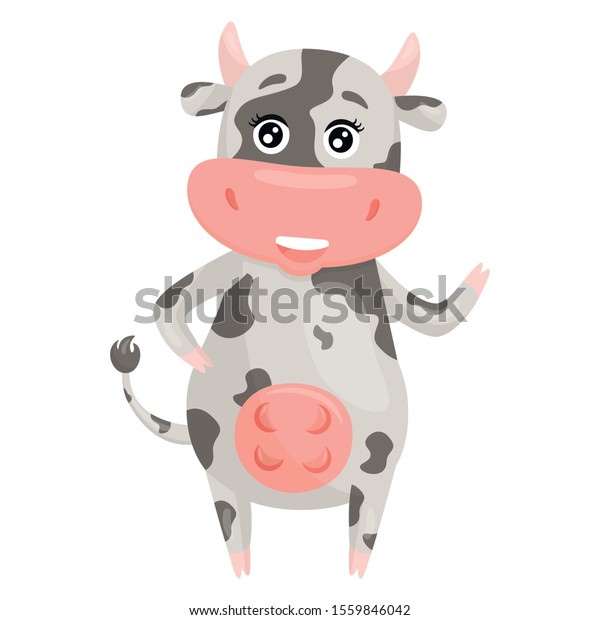 Black White Cow Cute Animal Character Stock Vector (Royalty Free ...