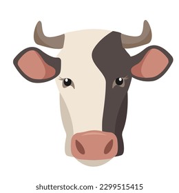 Black and white Cow face icon isolated on white backfround. Dairy cattle Farm animal head. Vector flat or cartoon illustration.