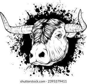 black and white of cow head