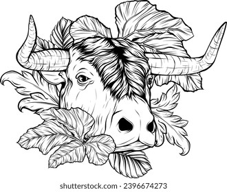 black and white of cow head