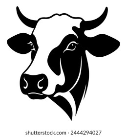 Black and White Cow Head Silhouette portrait, logo, element. Vector illustration