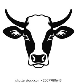 Black and White Cow Head Silhouette portrait, logo, element. Vector illustration