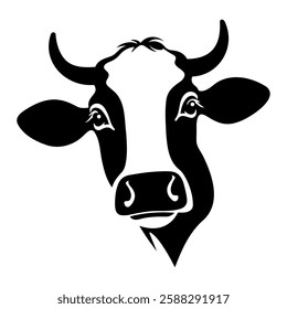 Black and White Cow Head Silhouette portrait, logo, element. Vector illustration
