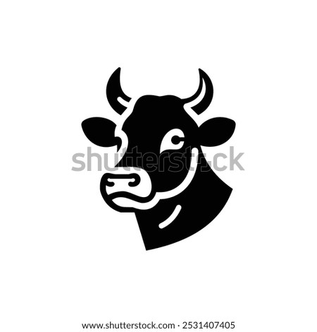 Black and White Cow Head Silhouette portrait, logo, element. Vector illustration of logo animal.