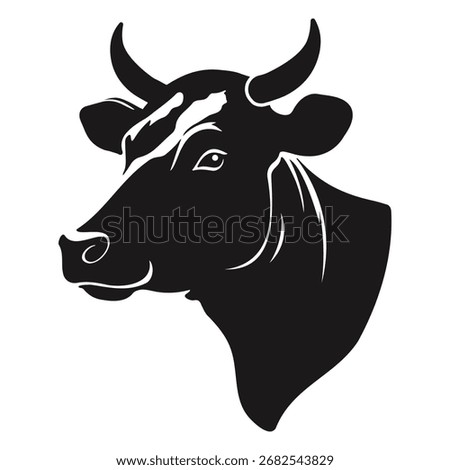 Black and White Cow Head Silhouette portrait, logo, element. Vector illustration