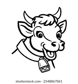 Logotipo de vaca en blanco y negro, dibujo de cabeza de vaca.