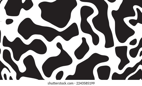 Black and white cow pattern animal skin texture. Abstract round shapes background design.