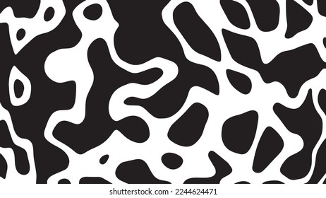 Black and white cow pattern animal skin texture. Abstract round shapes background design.