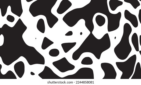 Black and white cow pattern animal skin texture. Abstract round shapes background design.