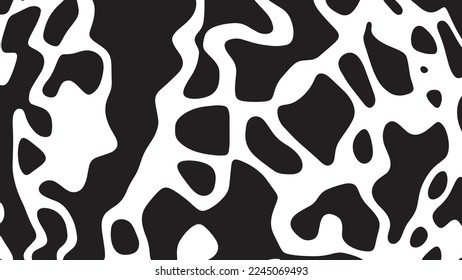 Black and white cow pattern animal skin texture. Abstract round shapes background design.