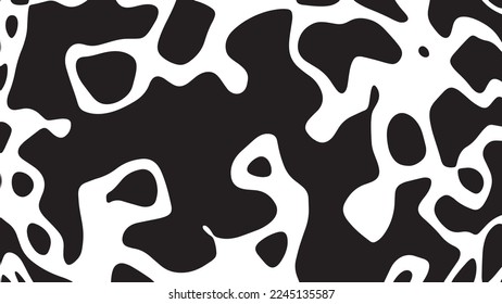 Black and white cow pattern animal skin texture. Abstract round shapes background design.