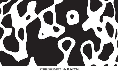 Black and white cow pattern animal skin texture. Abstract round shapes background design.
