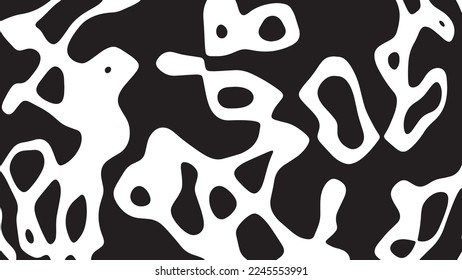 Black and white cow pattern animal skin texture. Abstract round shapes background design.