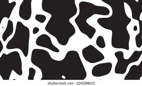 Black and white cow pattern animal skin texture. Abstract round shapes background design.