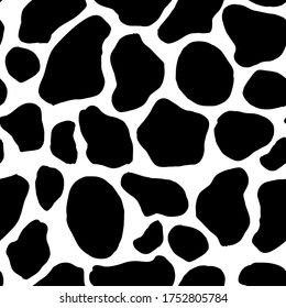 Black and White Cow pattern background, animal skin print, vector seamless design. Farm animal fur pattern with black spots background, modern decoration