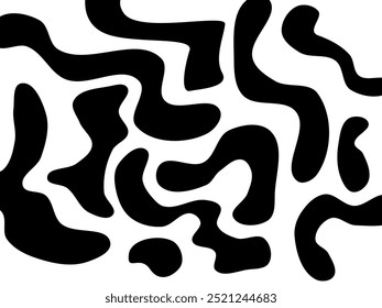 Black and white cow pattern. Curvy wavy pattern. Irregular blob. Set of liquid. Black ink blot scattered. 