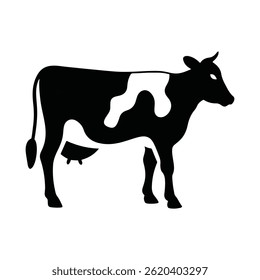 Black and white cow. Silhouette of farm cow on white background.	