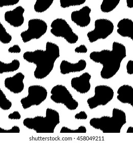 Black And White Cow Skin Animal Print Seamless Pattern, Vector Background