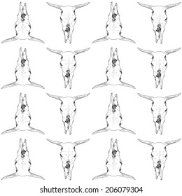 Black and white cow skull seamless pattern.