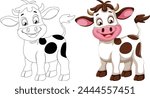 Black and white cow in two vector styles.