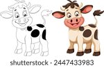 Black and white cow in two vector styles.