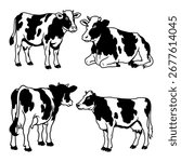 Black and White Cow Vector Illustration Set