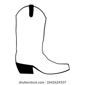 Black and white cowboy boot icon illustration. Clipart image isolated on background.