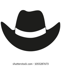 Black and white cowboy hat silhouette. Wild west vector illustration for gift card certificate sticker, badge, sign, stamp, logo, label, icon, poster, patch, banner invitation