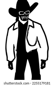 black and white cowboy robot