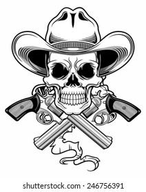 Black White Cowboy Skull