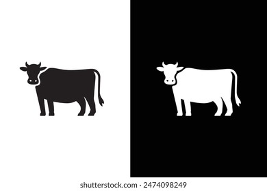 black and white cows icon silhouette