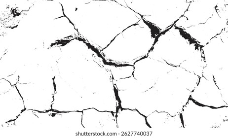Parede rachada em preto e branco com textura áspera de descascamento Textura solo rachadura seca Esboço rachadura textura. Rachaduras no fundo.
