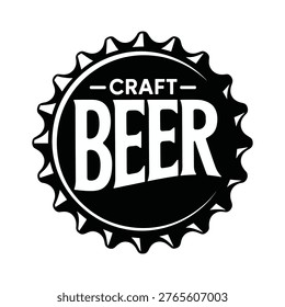 Black and white craft beer bottle cap logo with text symbol vector illustration isolated on white background.