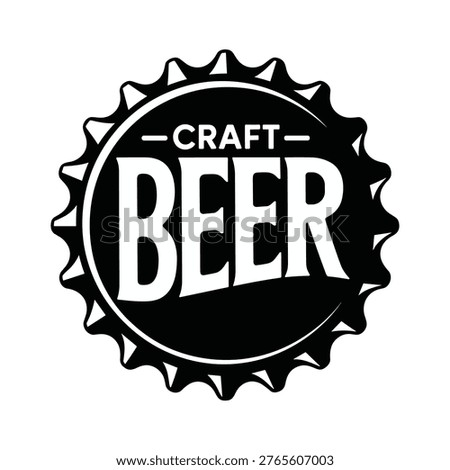 Black and white craft beer bottle cap logo with text symbol vector illustration isolated on white background.