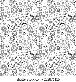 Black and white craft buttons seamless pattern, vector