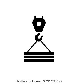 Icono de gancho de grúa en blanco y negro que representa la carga de elevación de la construcción o la logística