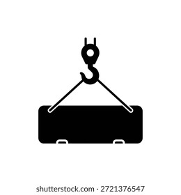 Icono de gancho de grúa blanco y negro que levanta la Grande carga rectangular