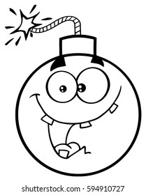 Black And White Crazy Bomb Face Cartoon Mascot Character With Expressions. Vector Illustration Isolated On White Background