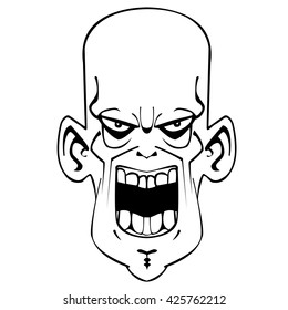 black and white crazy evil face cartoon