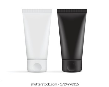 black and white cream tube packaging isolated on white background mock up vector