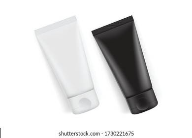 black and white cream tube packaging isolated on white background mock up vector